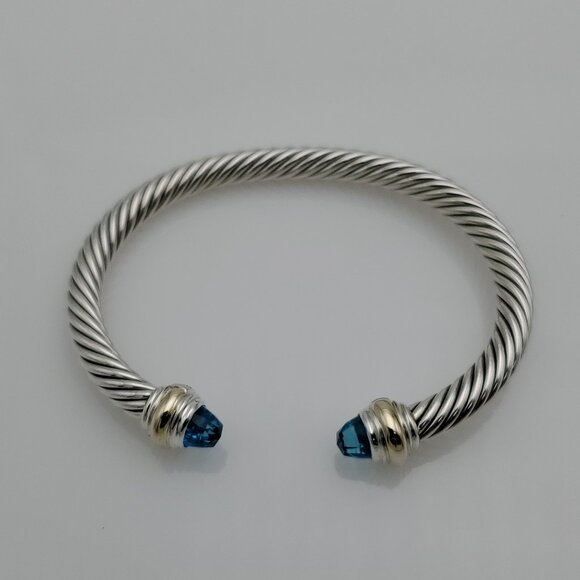 David Yurman Sterling Silver Bracelet with 14K Yellow Gold and Blue Topaz, 5mm - Picture 1 of 5